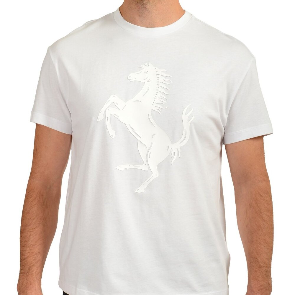 Scuderia Ferrari Men's Organic Jersey White Horse Crewneck Short Sleeve T-Shirt